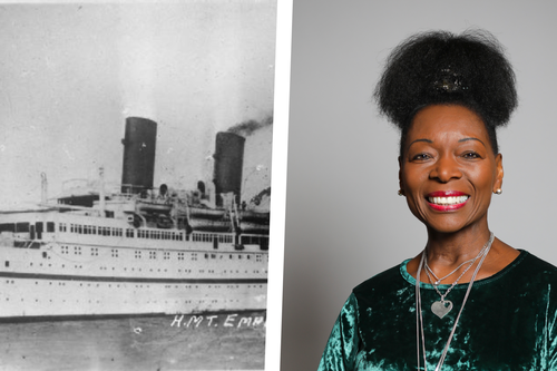 Images: HMT Empire Windrush and Floella Benjamin